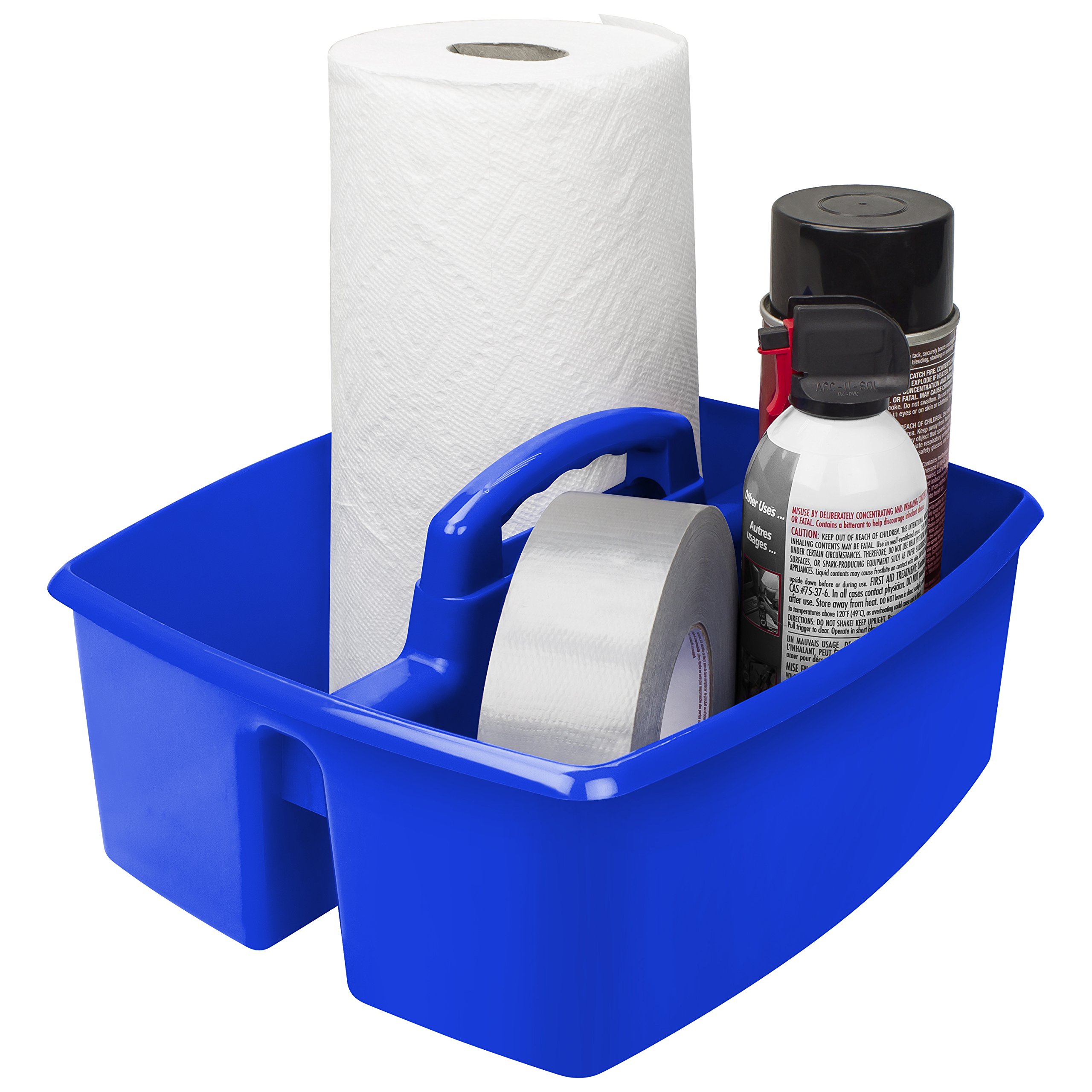 Storex Classroom Craft Caddy, 3 Compartment Plastic Organizer with Carry Handle, Assorted Colors, Color Assortment WILL Vary, 9.25 x 5.25 x 9.25 Inch, Case of Six 5-Packs (00941A06C) Image