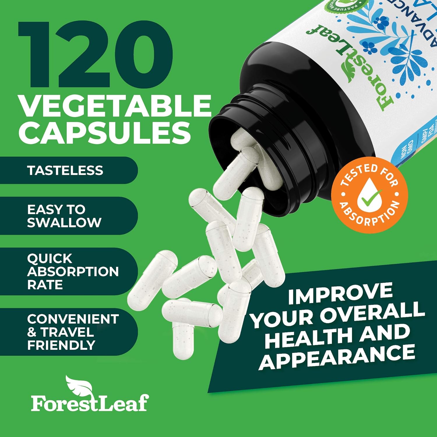 Advanced Collagen Supplement, Type 1, 2 and 3 with Hyaluronic Acid and Vitamin C - Anti Aging Joint Formula - Boosts Hair, Nails and Skin Health - 120 Veggie Capsules - by ForestLeaf: Health & Personal Care