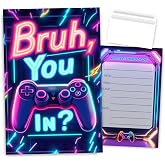 VAVINCI Bro You in Boys Birthday Party Invitations, Neon Video Game Invites for Boys, 30 Sets with Envelopes