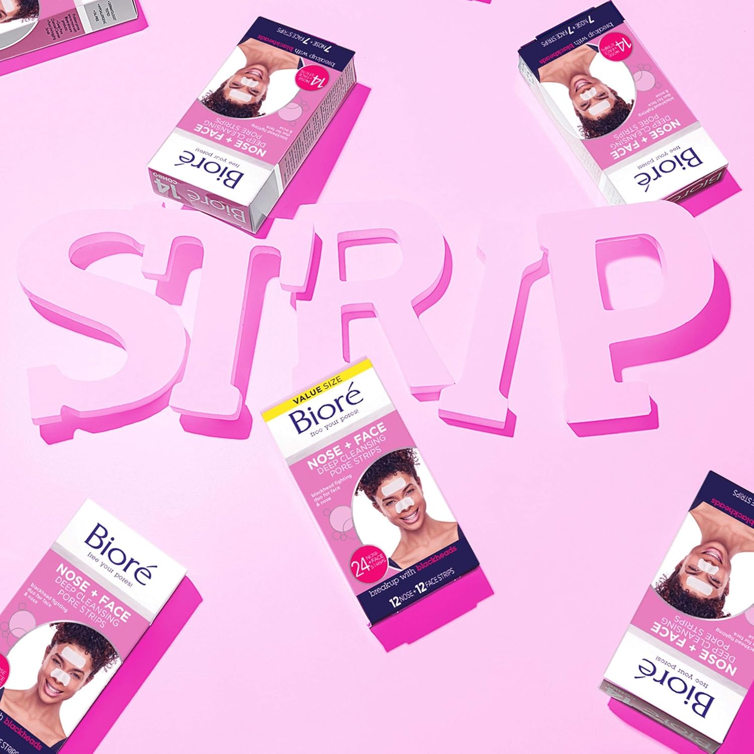 Bioré Nose Face, Deep Cleansing Pore Strips, 24 Ct Value Size, 12 Nose + 12 Face Strips for Chin or Forehead, Instant Blackhead Removal & Pore Unclogging, Oil-free, Non-Comedogenic, Packaging May Vary: Beauty