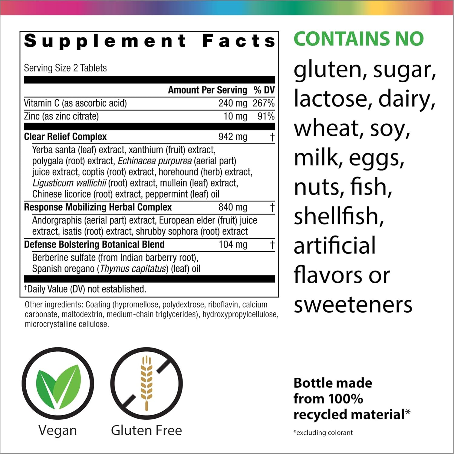 Rainbow Light Counter Attack with Vitamin C and Zinc, Gluten-Free, Vegan, Sugar-Free, 3 Targeted Blends For Overall Immune Support, 90 Tablets: Health & Personal Care