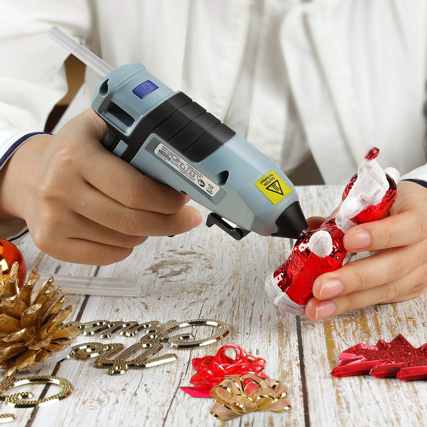 WORKPRO Cordless Hot Glue Gun, Fast Preheating Glue Gun Kit with 20 Pcs Premium Mini Glue Gun Sticks, Smart-Power-off Hot Melt Glue Gun Built-in 2600 mAh Lithium-ion (Upgraded Version): Home Improvement