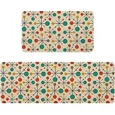 HSOWKDN Mid Century Atomic Kitchen Rugs Sets of 2 Non Slip Washable, Fifties Retro Kitchen Mats Home Decor Modern Rug Decorations Indoor