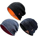 3 Pack Reversible Winter Fleece Lined Beanie Hats for Men Women Warm Windproof Cotton Stretchy Knitted Skull Caps