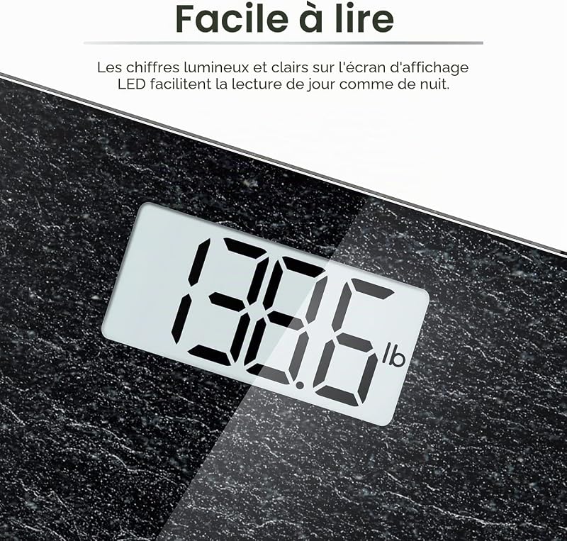 Pèse-personne Numérique RENPHO, Pèse-personne de Haute Précision avec Affichage Lumineux, Technologie Step-On, 400 lb, Marbre, Core 1S