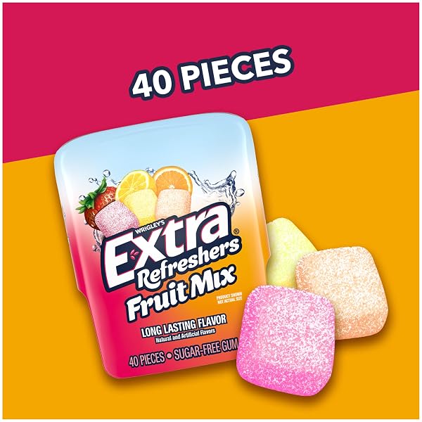 EXTRA GUM REFRESHERS FRUIT MIX SUGAR-FREE CHEWING GUM BULK, 40 PIECE BOTTLE (PACK OF 6)