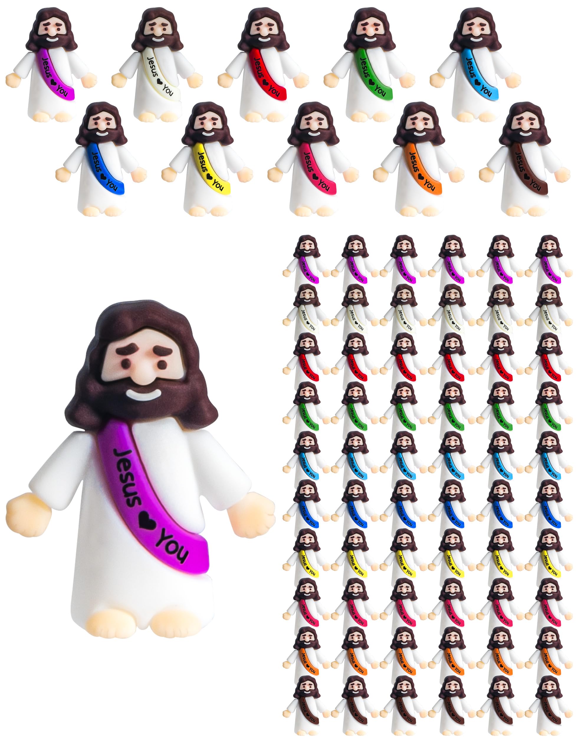 Vbiuox Little Jesus Figures, 100pcs Mini Jesus Figurines in Bulk, 10colors Baby Jesus Figure Mini for Hide and Seek Religiou Party Favors Sunday School Baptism Gifts Christmas Stocking Stuffers