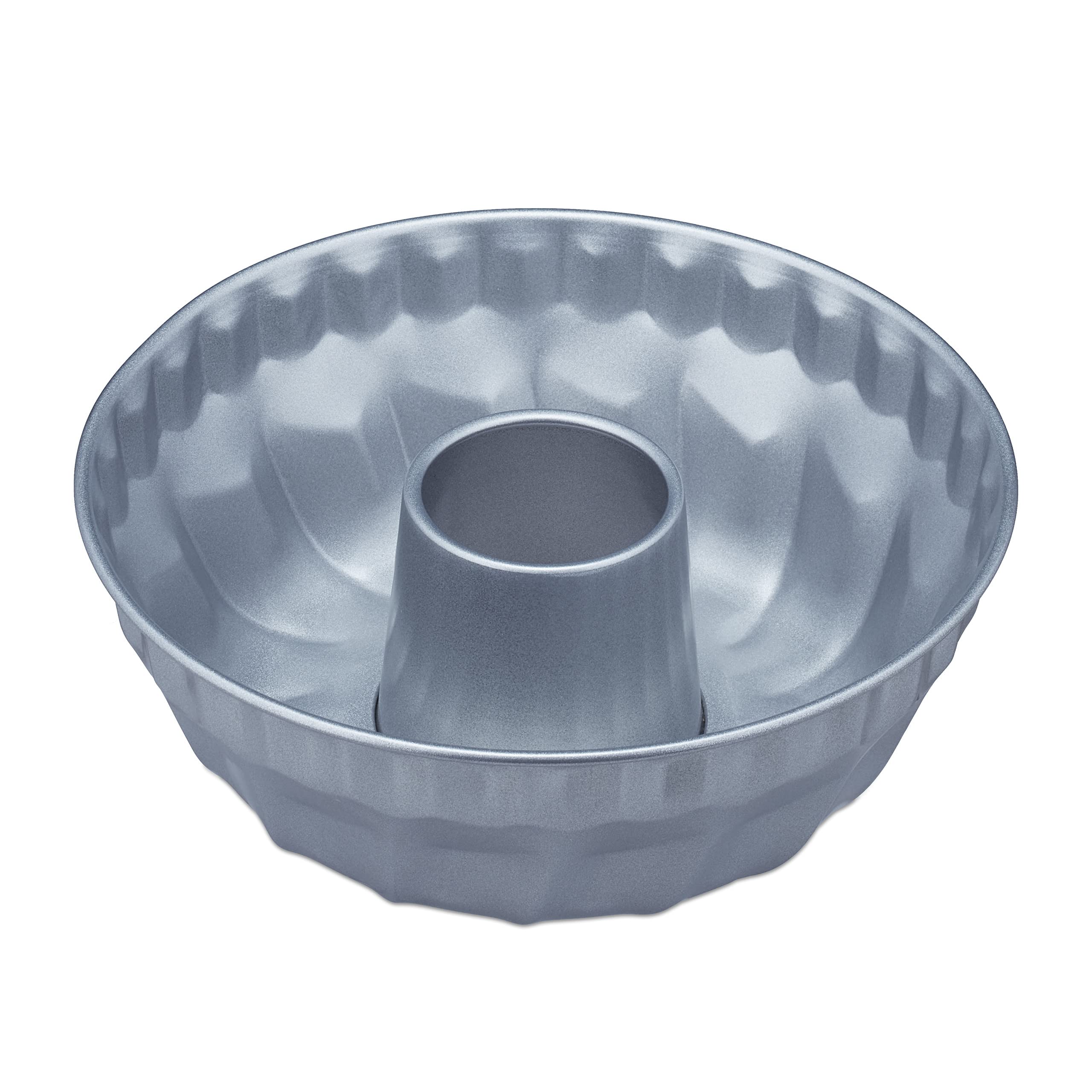 Relaxdays Ring Cake Tin, Ø 25 cm, Marble and Sponge, Non-stick Coated, Round Mould with Hole, Carbon Steel, Silver