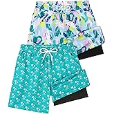 NebuKinex 2 Pack Boys Swim Trunks with Compression Liner Kids Youth Swim Shorts Quick Dry Bathing Suit Swimwear Beach Shorts