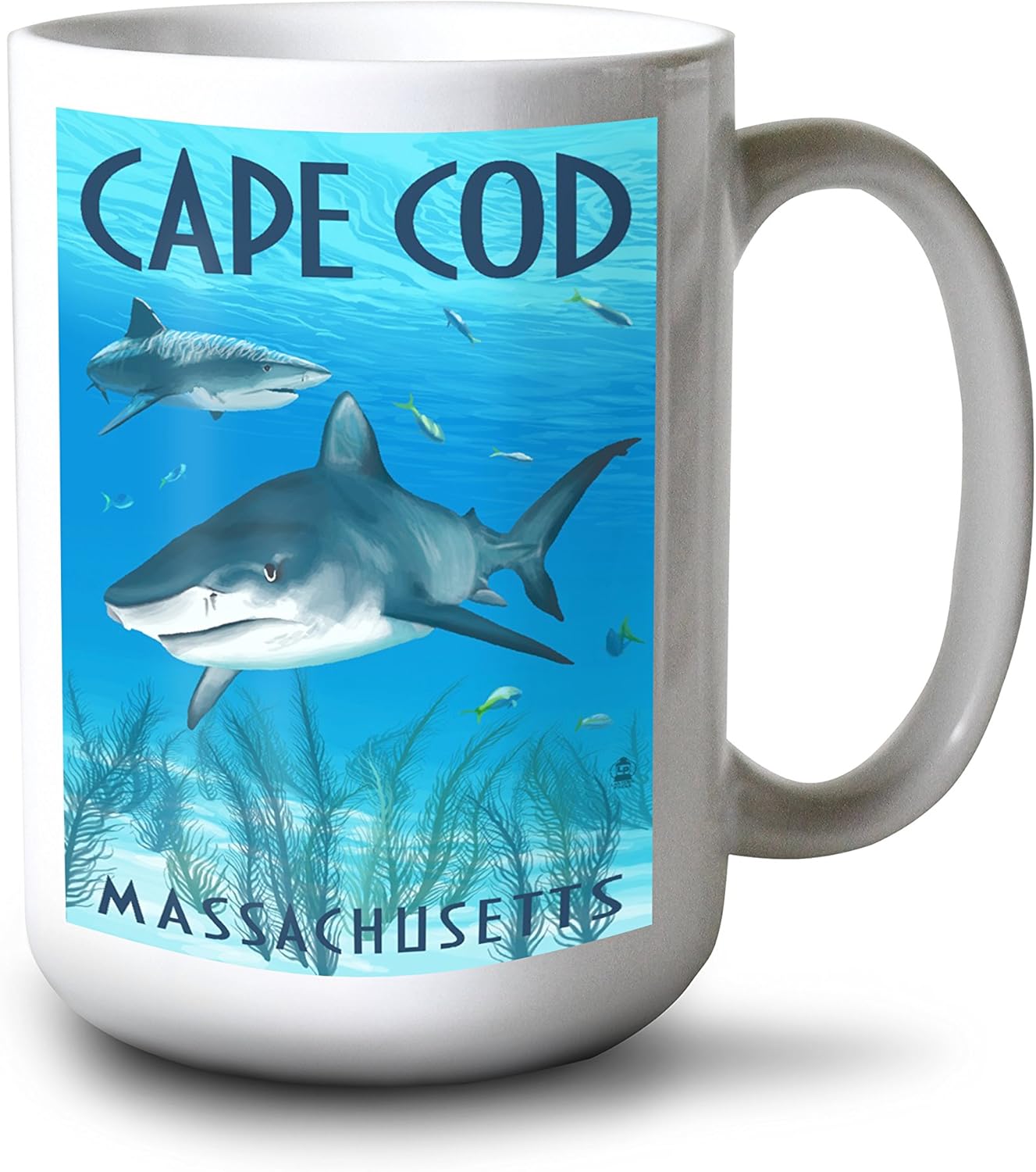 Lantern Press Cape Cod, Massachusetts - Tiger Sharks (15oz White Ceramic Mug)