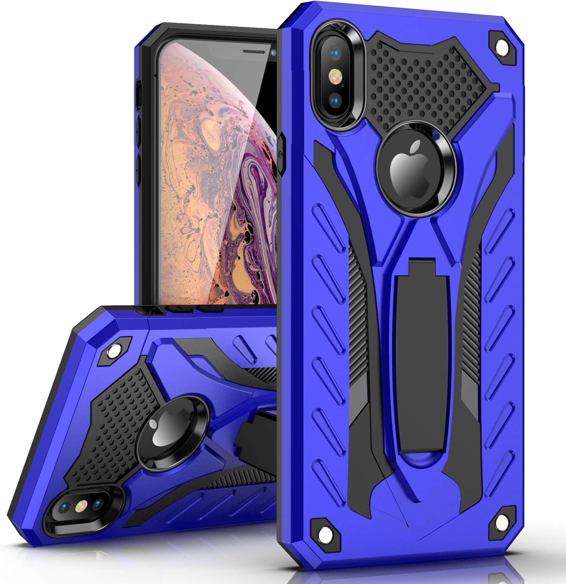 MILAN NICE Phone Case for iPhone XR Heavy Duty Protective Hard Cover Shockproof Certified with Drop Tested with Smartphone Kickstand (Blue)