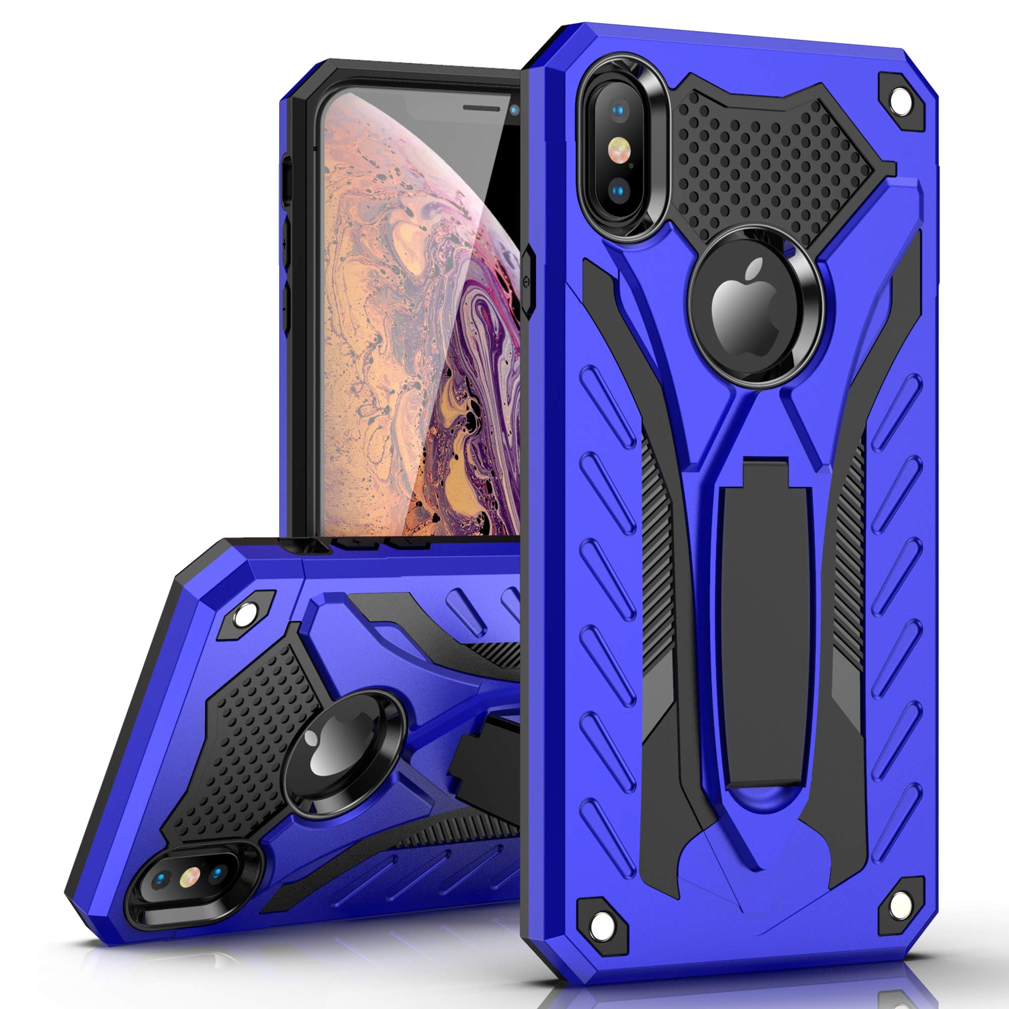 MILAN NICE Phone Case for iPhone XR Heavy Duty Protective Hard Cover Shockproof Certified with Drop Tested with Smartphone Kickstand (Blue)