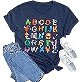 Teacher Shirt Women Teaching Tshirt Funny ABC Animals Alphabet Graphic Tee Top Cute Kindergarten Teachers Gift T-Shirt