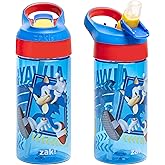 Zak Designs Sonic the Hedgehog Kids Water Bottle with Spout Cover and Built-in Carrying Loop, Made of Durable Plastic, Leak-Proof Water Bottle Design for Travel (17.5 oz, Pack of 2)