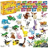 Party Favors for Kids - 24 Pack 72 Kinds of Animals Building Block Toy Goodie Bags Fillers Classroom Carnival Prizes Stuffers Gifts Building Set, Christmas Birthday Gift for Boys Girls Ages 6-12