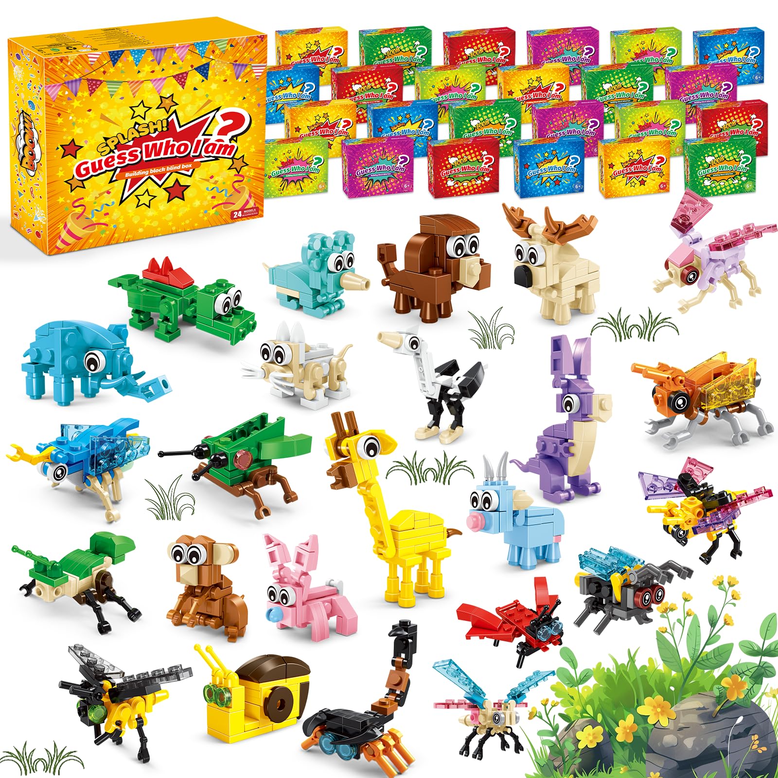 Party Favors for Kids - 24 Pack 72 Kinds of Animals Building Block Toy Goodie Bags Fillers Classroom Carnival Prizes Stuffers Gifts Building Set, Christmas Birthday Gift for Boys Girls Ages 6-12