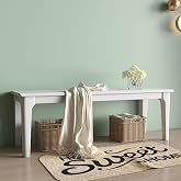 BALANBO Dining Bench Wood Solid Oak Wooden Bed End＆Entryway Bench for Bedroom Living Room Kitchen(White)
