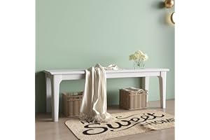 BALANBO Dining Bench Wood Solid Oak Wooden Bed End＆Entryway Bench for Bedroom Living Room Kitchen(White)