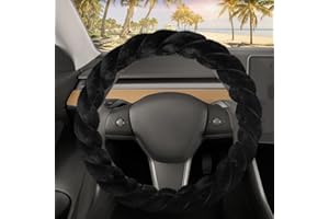 Carbella Twisted Fur Black Soft Steering Wheel Cover, Standard 15 Inch Size Fits Most Vehicles, Fuzzy Fluffy Car Steering Cover with Soft Faux Fur Touch, Car Accessories for Women