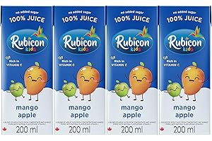 Rubicon Kids Mango Apple Juice | Pack of 4, 200mL Juice Box | 100% Juice, No Added Sugar | Blend of Mango and Apple Juice | N