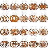 MTLEE 20 Pairs African Wooden Dangle Earrings Lightweight Ethnic Style Drop Earrings Geometric Wooden Earrings for Women