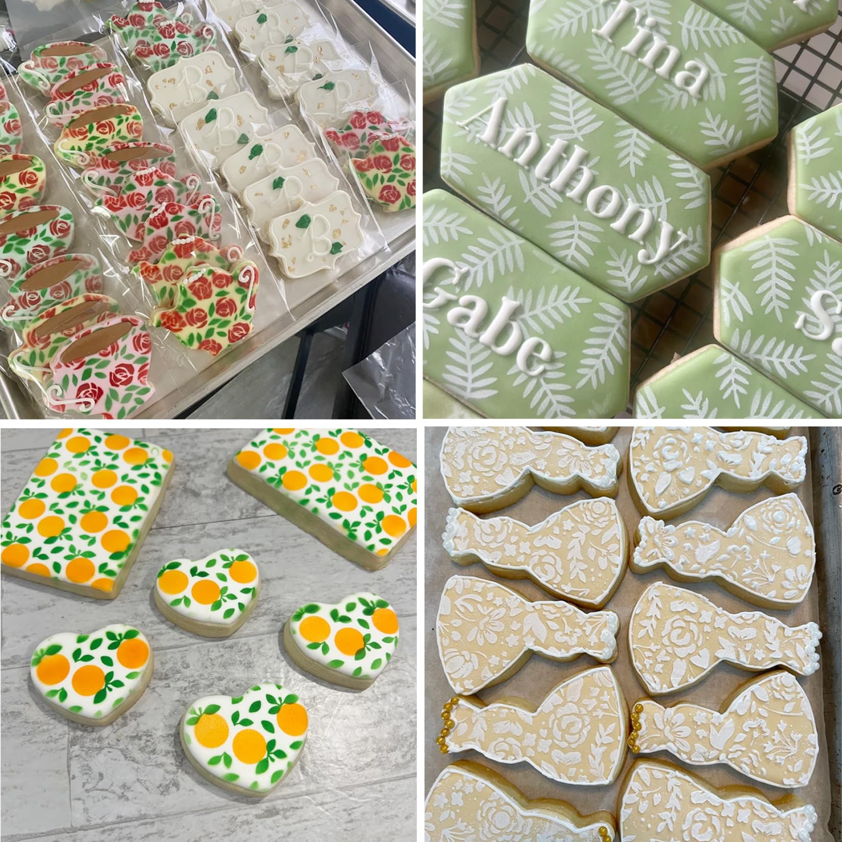 Cookie Stencils for Baking Royal Icing Leaf Stencil Airbrush Flower Hibiscus Vine Rose Stencil Templates for Cake Stencils Decorating Buttercream (Leaf Cookie)