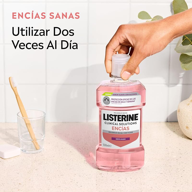 Clinical Solutions Encías Sabor Suave (1x500 ml), enjuague bucal con flúor que protege las encías, enjuague bucal sin alcohol sabor Menta Suave, colutorio encías con 60% más de zinc — foto 4 de 7