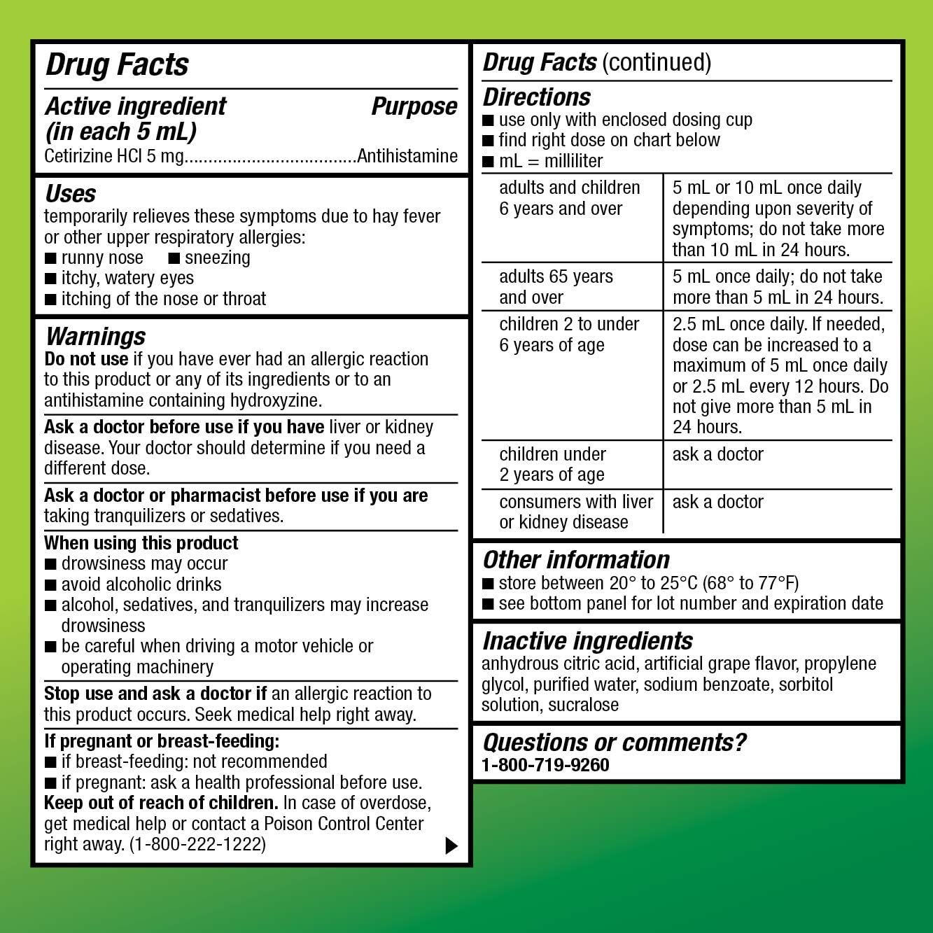  Basic Care Children’s All Day Allergy, Cetirizine Hydrochloride Oral Solution 1 mg/mL, Grape Flavor, 8 Fluid Ounces: Health & Personal Care