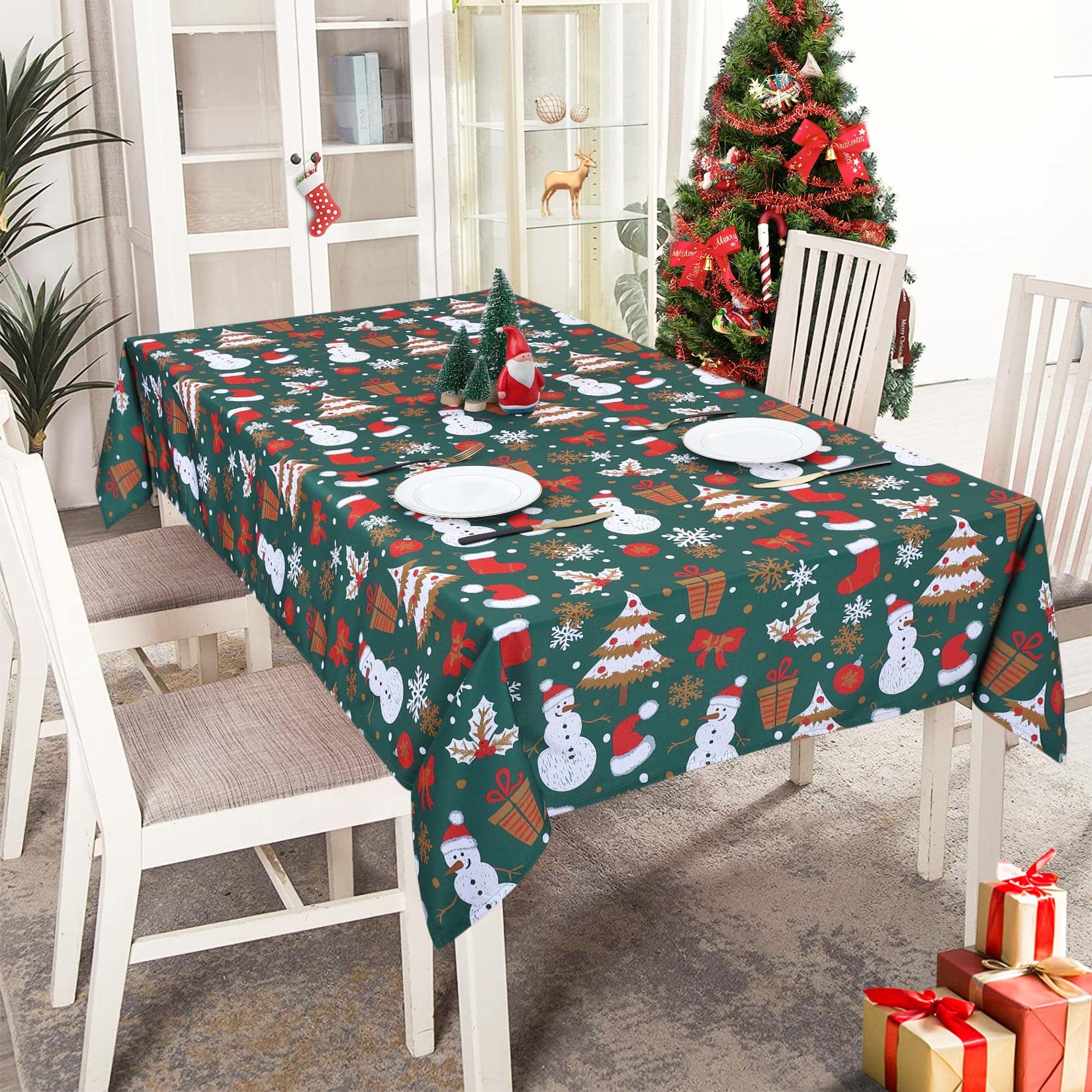 LuxFocus Christmas Tablecloth Washable Wrinkle Resistant Table Cloth Velvet Table Cloths Rectangle Decorative Table Cover Table Mat for Party Dining Banquet Outdoor, Green 54 x 90 Inch