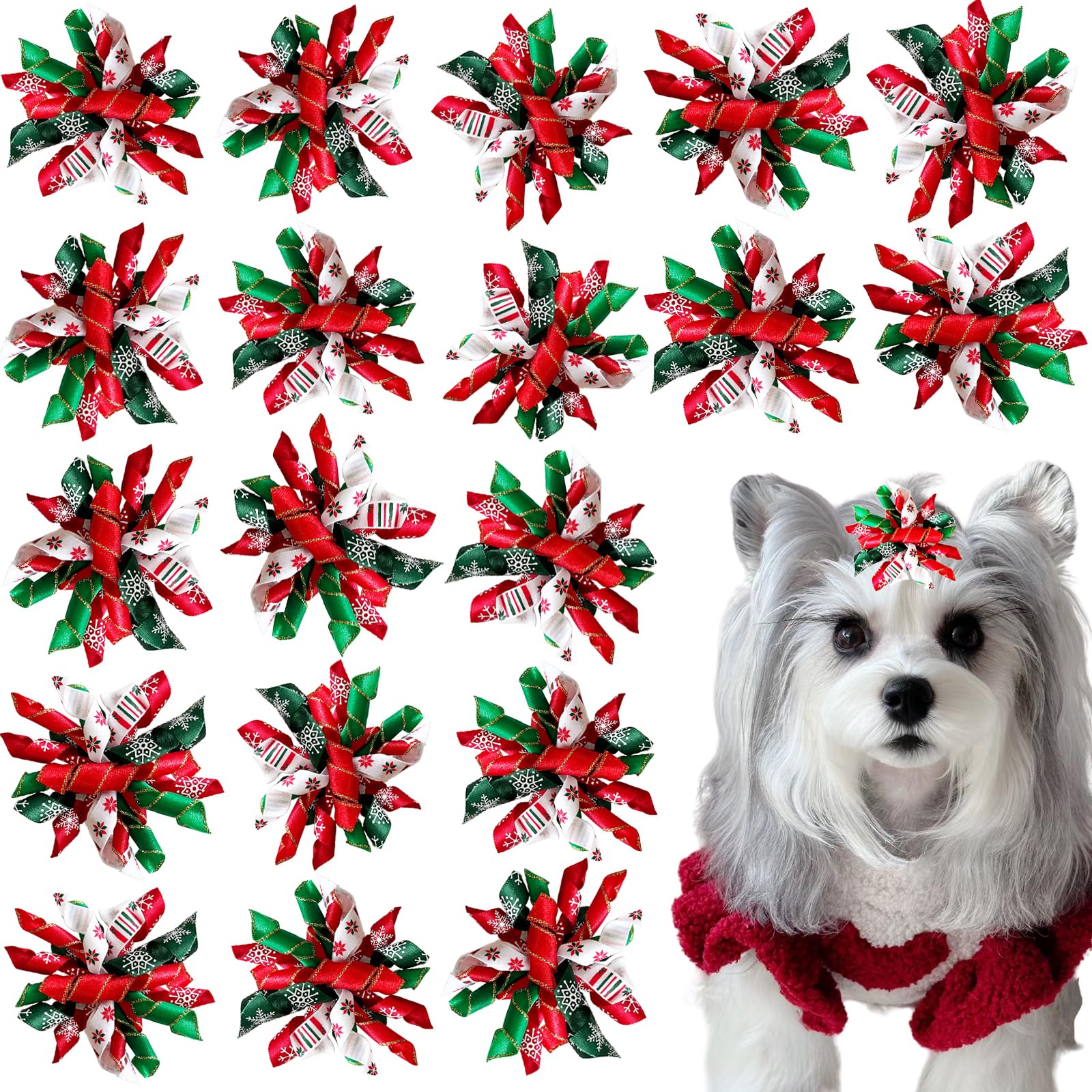 Hixixi 20pcs/Pack Pet Dog Cat Xmas Hair Bows Puppy Grooming Bows Hair Accessories Rubber Bands (B#)