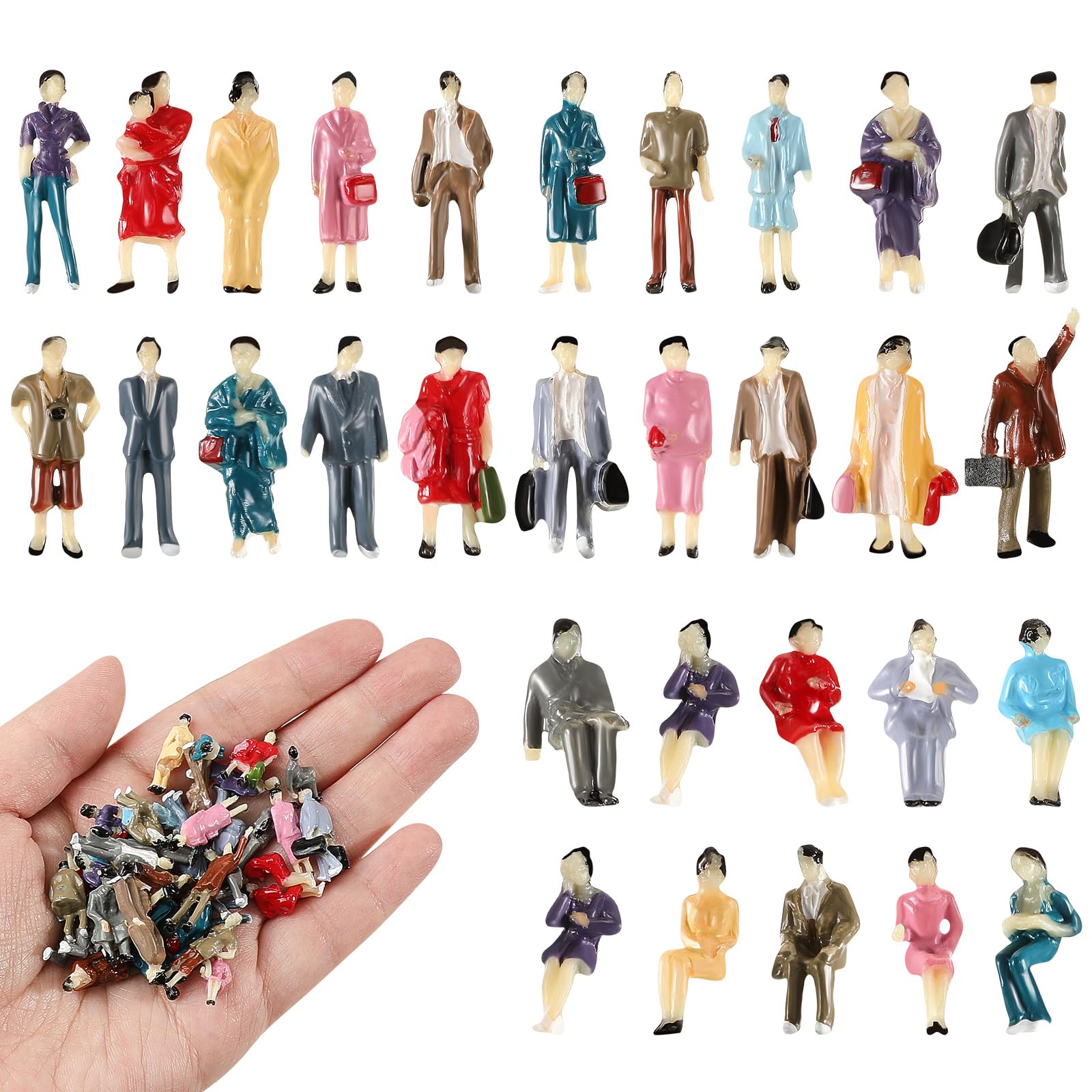 Namalu 30 Pcs Small 1: 87 Ho Scale Mini People Figurines Set Architectural Painted Tiny Small Model Figures Sitting and Standing Plastic Miniature People for Dollhouse Train Park Street