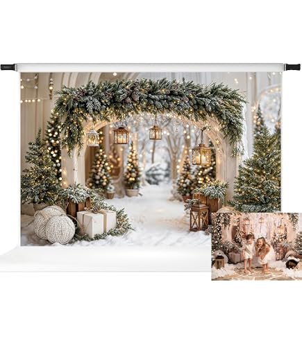 Toile De Fond Photo Noël 2x2 M - Motif Guirlande, Sapin, Neige - Microfibre Infroissable - Pour Studio, Famille, Fête - 12