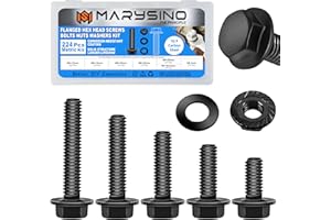 Marysino 244Pcs Flange Hex Head Metric Bolt Assortment, M6x1.0 Bolt (12mm to 30mm) Bolts and Nuts Kit for Automotive, Black Z