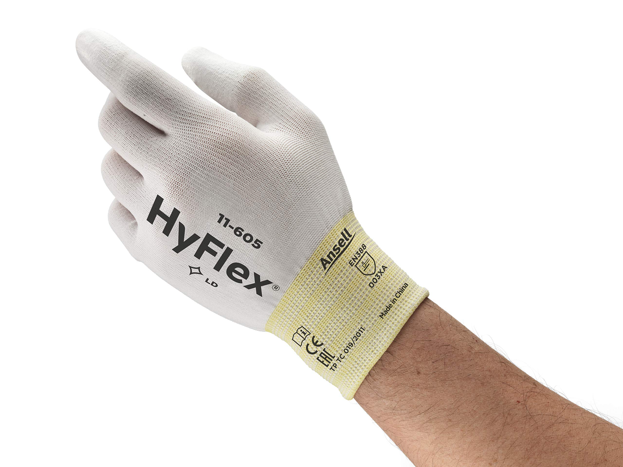 Ansell HyFlex 11-605 Thin Work Gloves in Nylon, Professional Safety Gloves, Multi-Purpose, Mechanical Protection, Assembly, DIY and Painting, Men Women, White, Size XL (12 Pairs)
