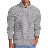 Askdeer Men's Quarter Zip Pullover Sweater Cable Knit Mock Neck Polo Sweater Classic Casual Sweater with Ribbing Edge