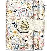 Kelvoris Rainbow Flower Floral Small Rfid Women Wallet Bifold Zipper Coin Pocket PU Leather Compact Cash Credit Card Holder Travel Wallet for Female Ladies Teen Girls 1 ID Window 10 Card Slots