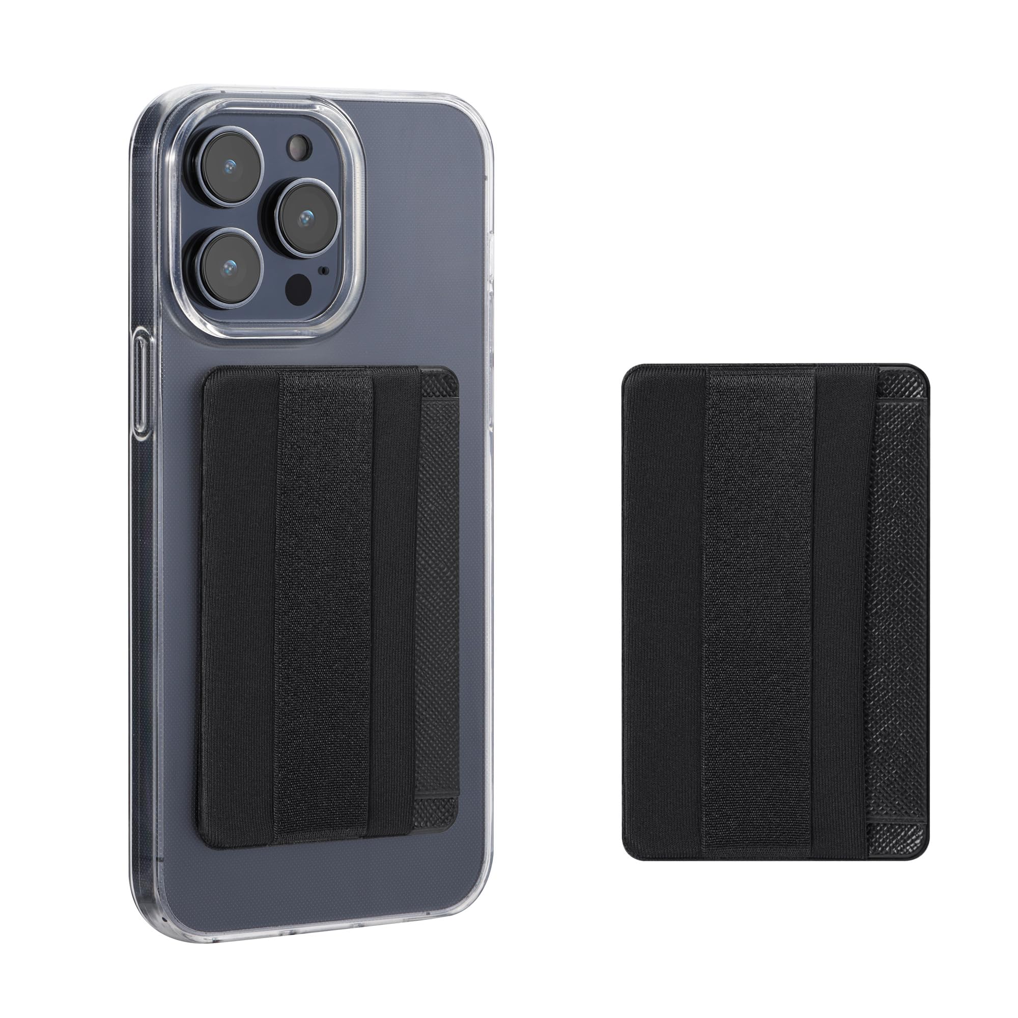 kwmobile Card Holder for Smartphones (Set of 2) - Stick On Wallet for Back of Phone or Case with Hand Strap - Black