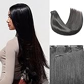 LUVME Invisible Clip in Hair Extensions Silky Straight, 150g 6pcs 14 Inch, Natural Black Real Remy Human Hair, Seamless Full Volume, Perfect for Daily Wear, Work, Parties and Weddings