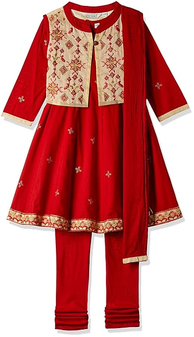 Girls' A-line Regular Fit Cotton Salwar Suit Set