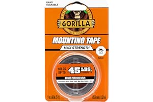 Gorilla® Max Strength Mounting Tape, Double-Sided, Instant Hold, Permanent Bond with Reinforced Strength, 1 inch x 60 inches,