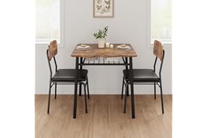 IDEALHOUSE 3-Piece Dining Table Set for 2 with Storage Rack, Wood Kitchen Table with Upholstered Chairs Set of 2, Small Square Table Set with Metal Legs Support, for Dining Room, Living Room