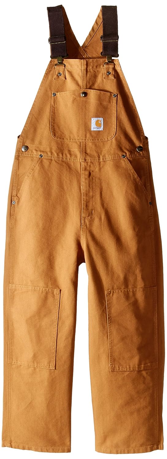 Carhartt Big Boys' Washed Bib Overall, Carhartt Brown, 8 Kids Carhartt Overalls