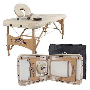 STRONGLITE Massageliege Olympia - Mobiler, Tragbarer Massagetisch inkl. Tasche, Verstellbarer Kopfstütze, Gesichtskissen & Kn