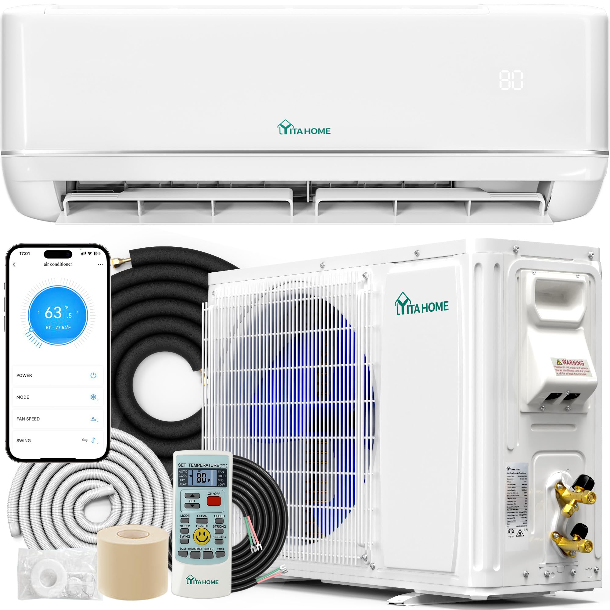 Photo 1 of **SELLING FOR PARTS AS PARTIAL SET. ONE BOX OF TWO**YITAHOME 24000 BTU Mini Split Air Conditioner Heat Pump System, 21 SEER2 208-230V Ductless Inverter System with Wi-Fi&Alexa Compatibility, Cover Up to 1500 Sq. Ft, Complete Installation Kit Included
