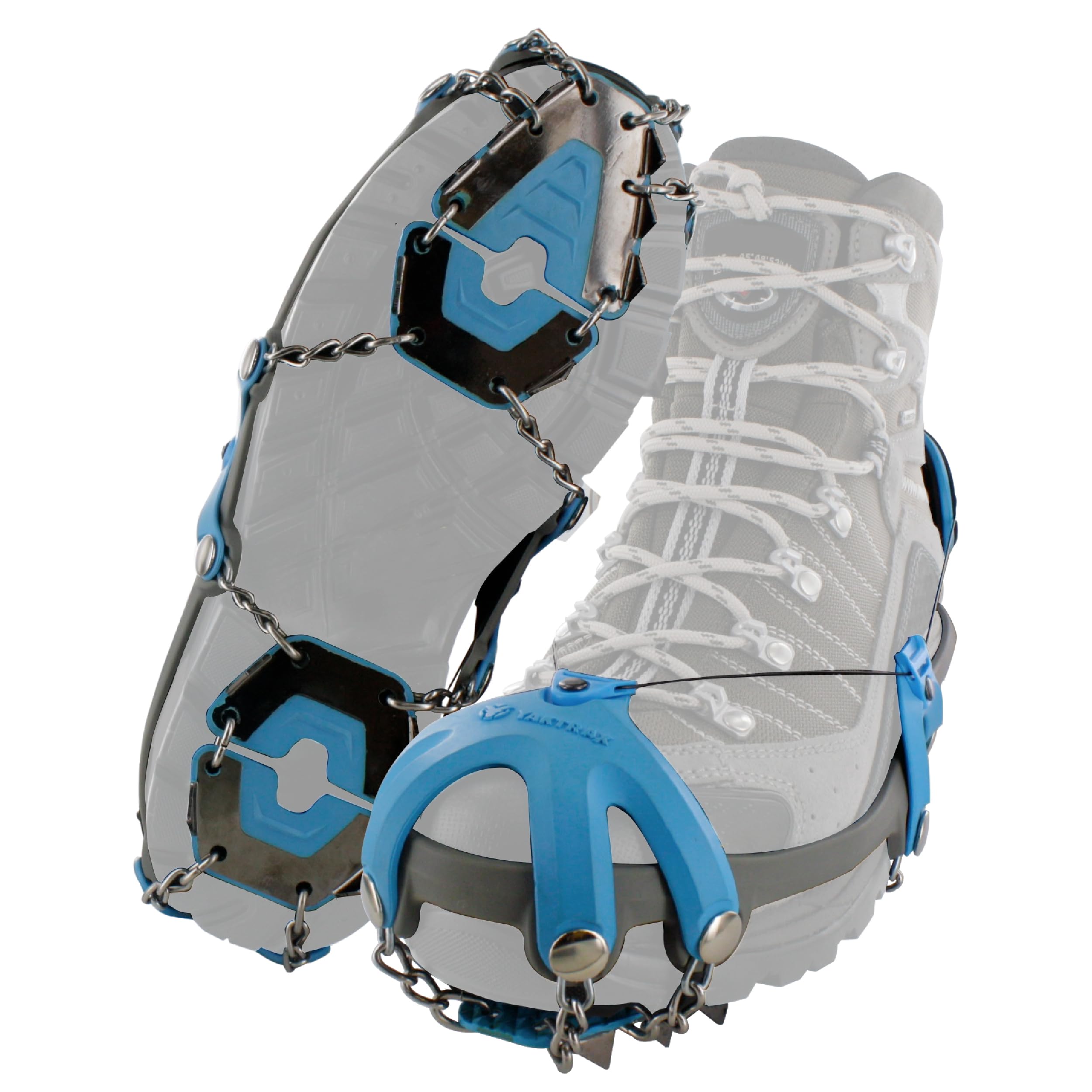Yaktrax Summit Heavy Duty Traction Hiking Cleats, 3/8 Inch Triangular Carbon Steel Spikes with Stainless Steel Chain Links, Provides Traction In Ice & Snow, Black/Blue, Medium, Shoe Size: 10-11