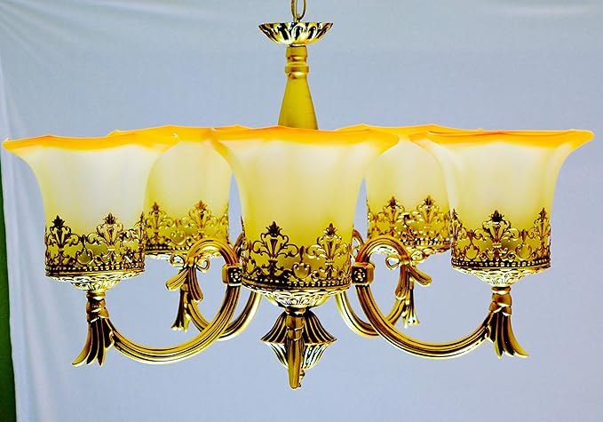 Prop It Up New Arrival Antique Design Brass 5 Portuguese Style Antique Golden Chandelier (23 x 23 x 25 inch) with 5 Lamps