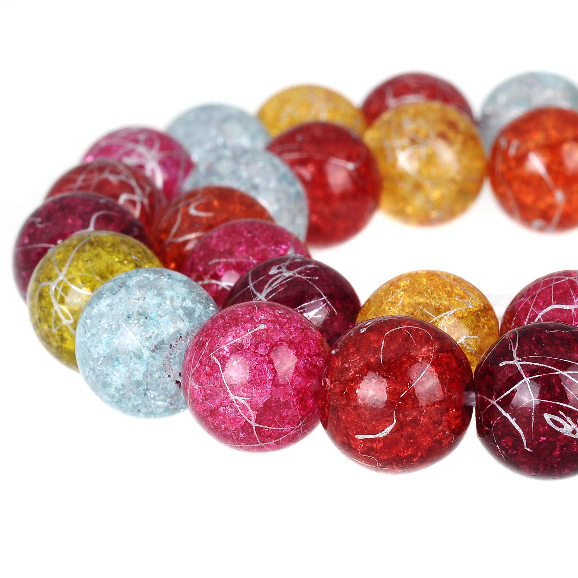 RUBYCA Round Crackle Druk Czech Crystal Splash Glass Beads Jewellery Making 8mm Strand (Mix Colour)