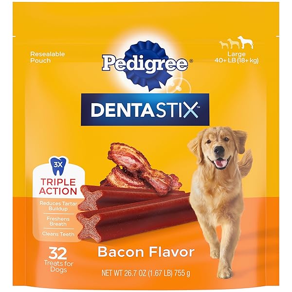 PEDIGREE DENTASTIX LARGE DOG TREATS, BACON FLAVOR, 1.67 LB. BAG (32 TREATS)