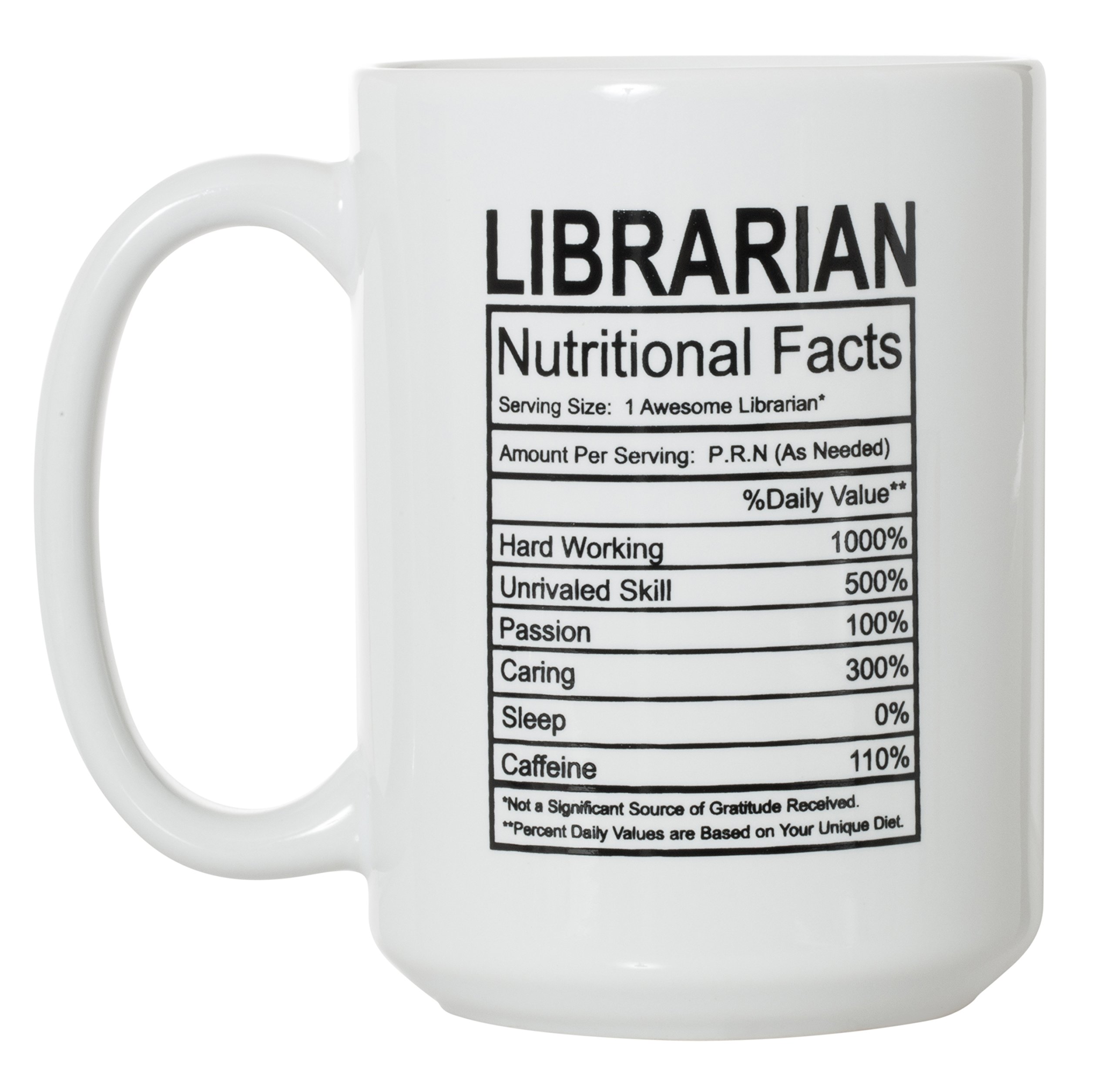 Artisan Owl Librarian Nutritional Facts Ingredients Label Mug - 15 oz Deluxe Double-Sided Coffee Tea Mug (Librarian White)