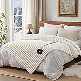 Westinghouse Electric Blanket Twin Size, Super Cozy Luxury Faux Fur & Sherpa Heated Blanket with 10 Heating Levels & 1-12 Hours Auto Off, Fast Heating Blanket, Machine Washable, 62x 84 Inch, Beige